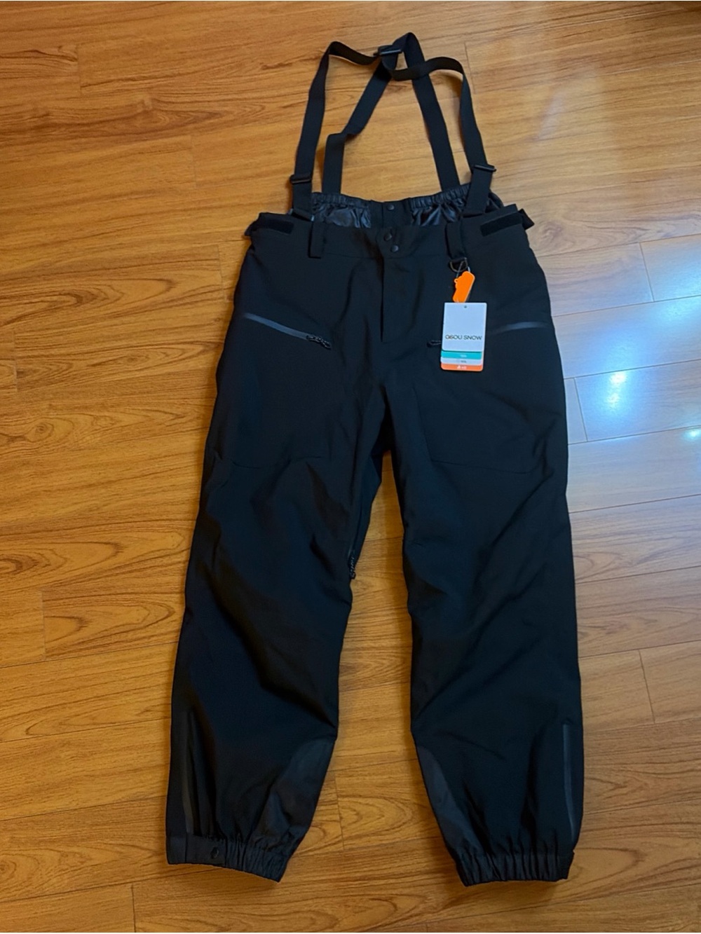 GSou Snow Mens Insulated Baggy Snow Pants with Detachable Suspenders Black 2XL